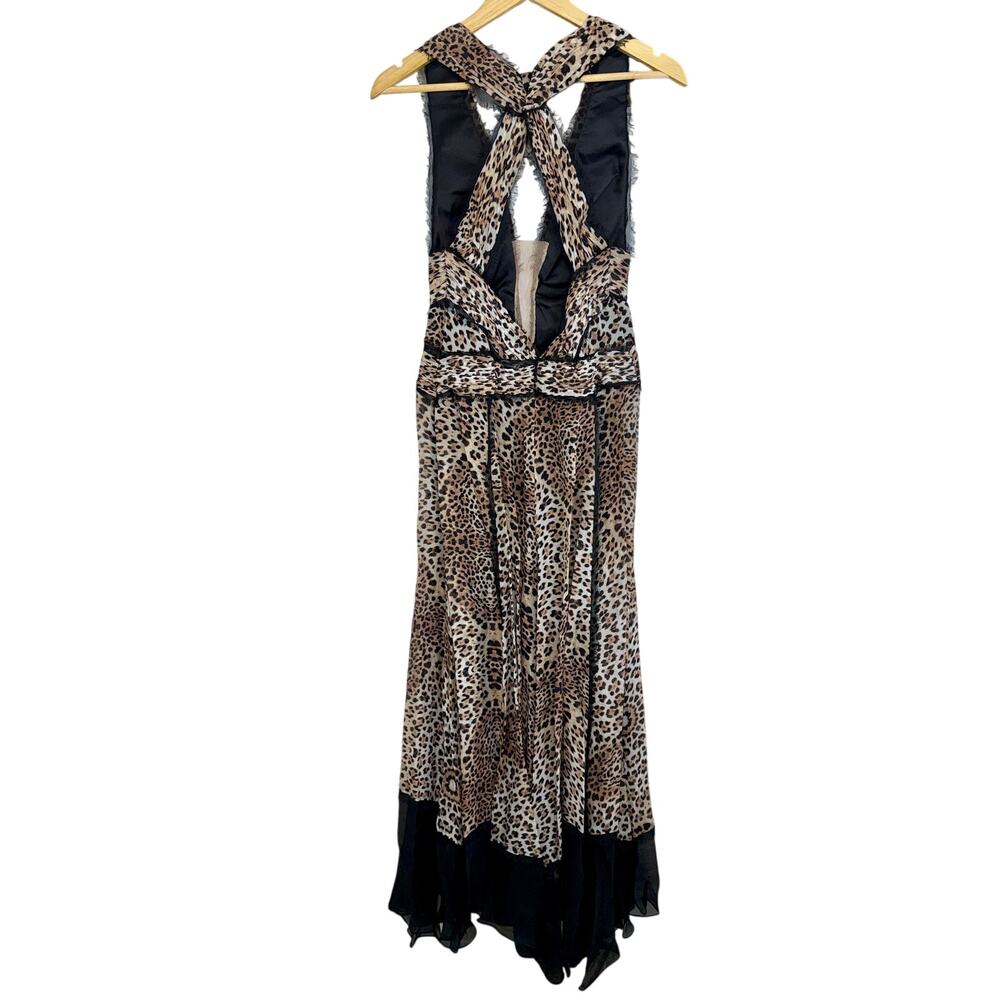 NWT Mandalay Grey Leopard Black Brown Silk Sleeveless Maxi Evening Dress Size 10 - Picture 7 of 16